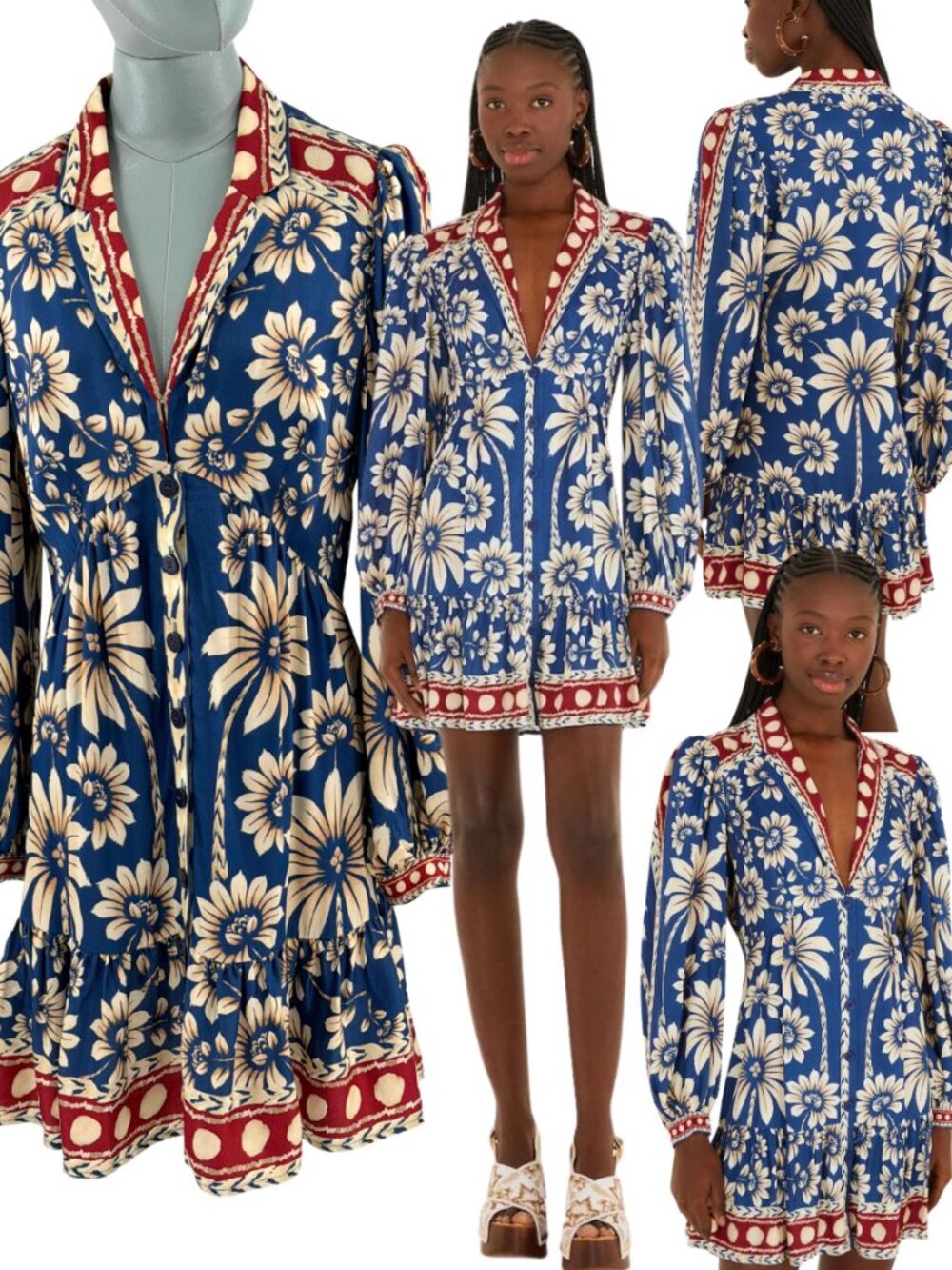 🆕 FARM Rio 🧿 NWOT Luna Floral Printed Mini Dress, Blue - Sz Small